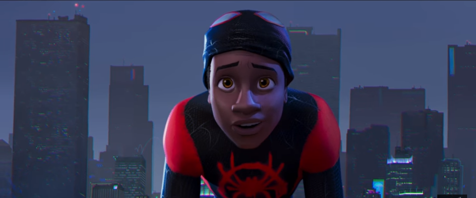 Screengrab of the Spider-Man: Into the Spider-Verse trailer starring Shameik Moore as the voice of Miles Morales