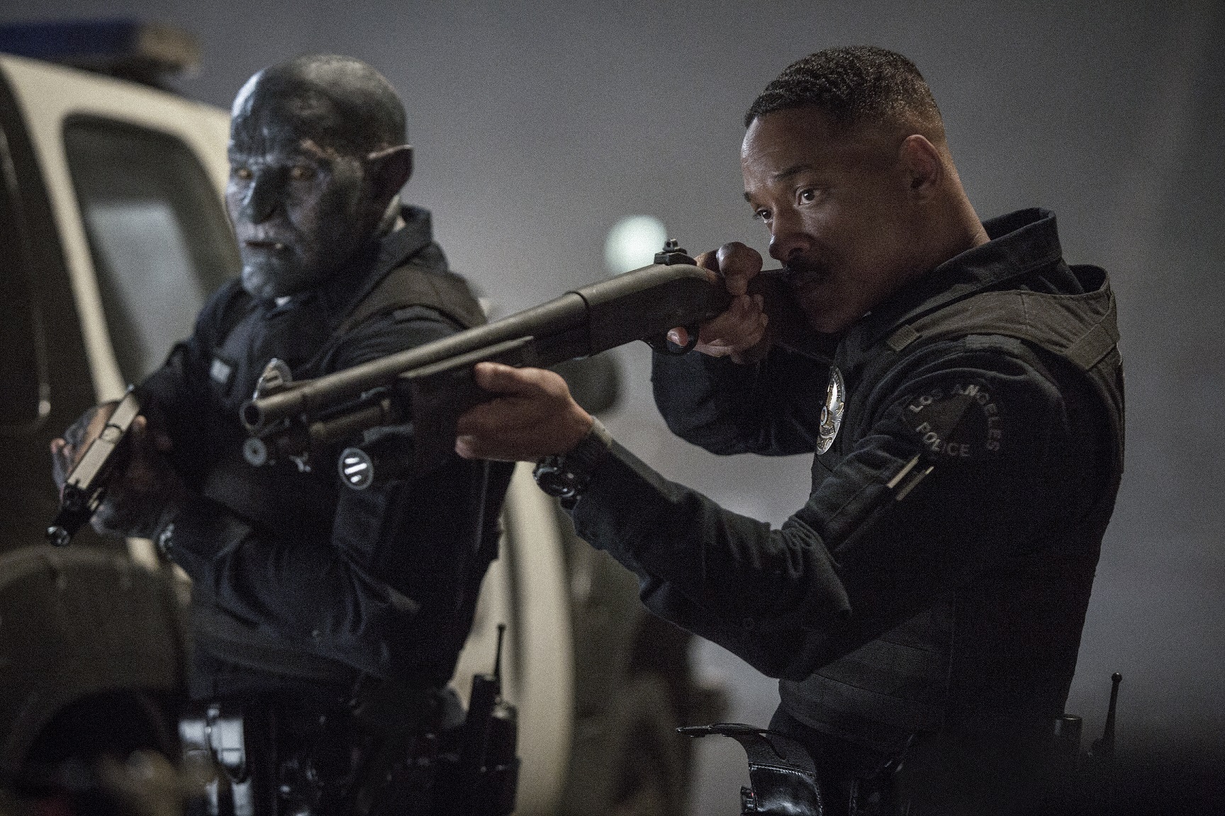 Will Smith and Joel Edgerton in a production still from "Bright." Credit: Netflix