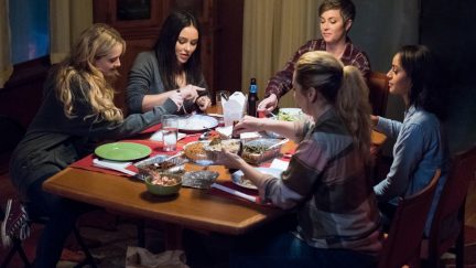 Kathryn Newton as Claire, Katherine Ramdeen as Alex, Kim Rhodes as Jody Mills, Briana Buckmaster as Donna and Clark Backo as Patience in Wayward Sisters