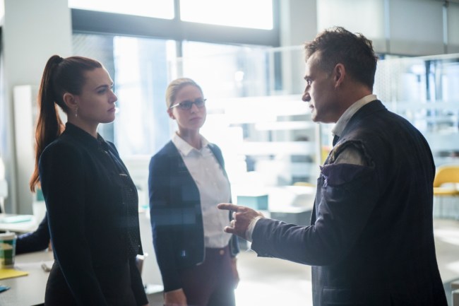 image: Diyah Pera/The CW Supergirl -- "For Good" Pictured (L-R): Katie McGrath as Lena Luthor, Melissa Benoist as Kara/Supergirl and Adrian Pasdar as Morgan Edge -- © 2018 The CW Network, LLC. All Rights Reserved.