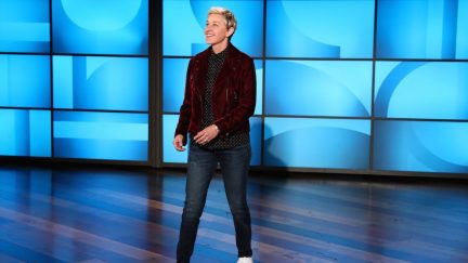 Ellen DeGeneres on stage on her show.