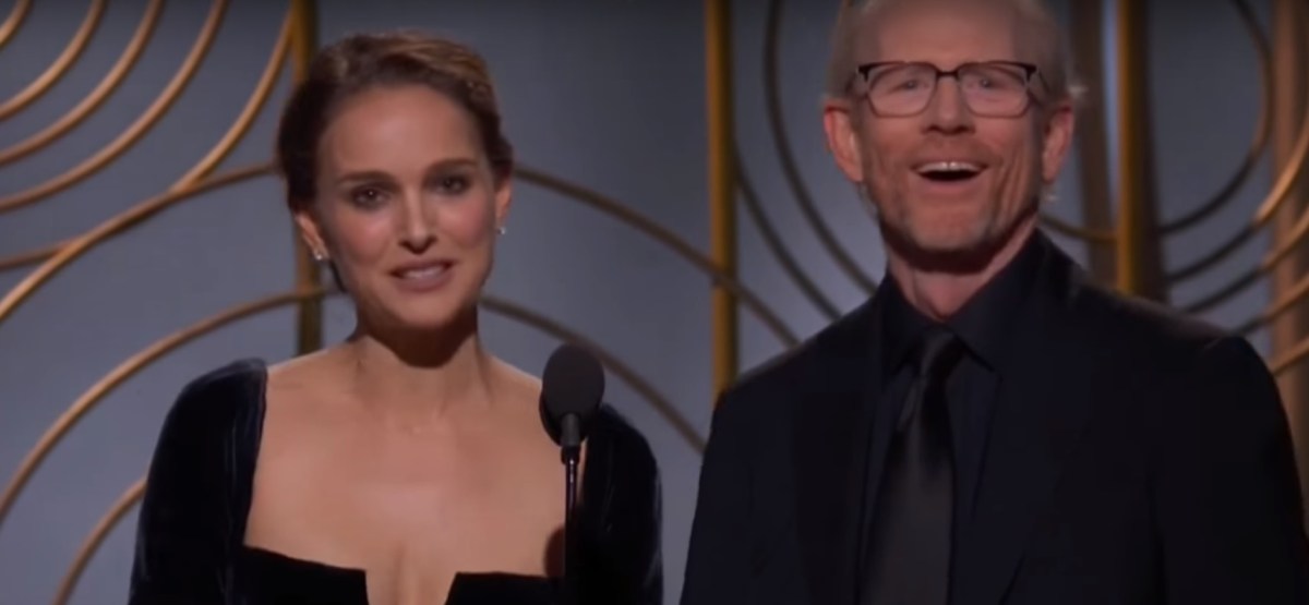 image: screencap Natalie Portman and Ron Howard present "Best Director" at the 2018 Golden Globes