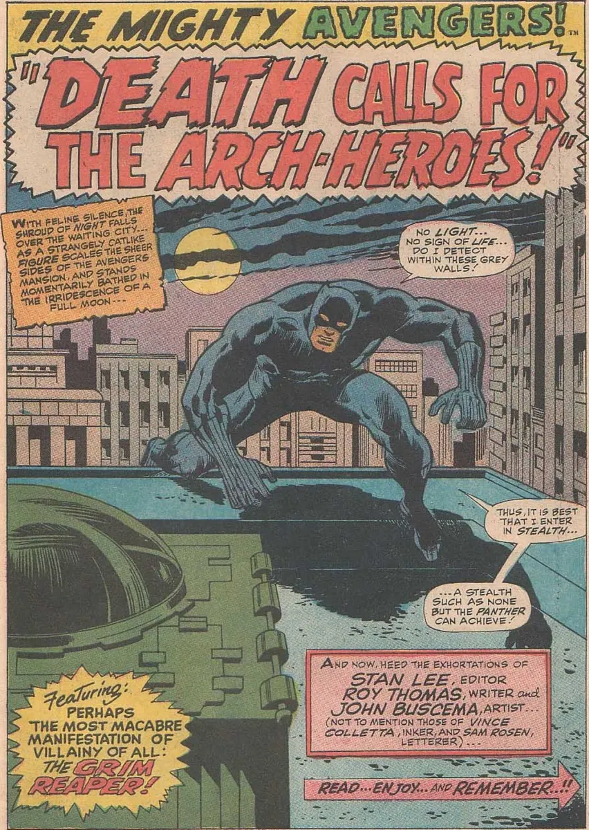 The first page of Avengers #52 featuring The Panther (or Black Panther)