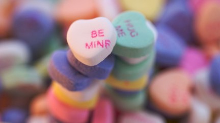 Image of candy hearts that say, 