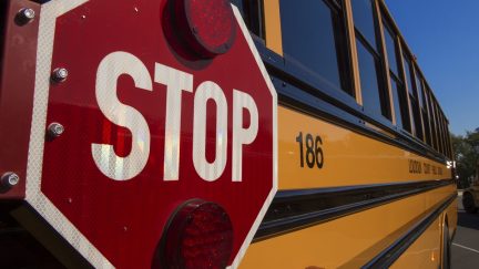 A school bus with a stop sign (Photo credit should read PAUL J. RICHARDS/AFP/Getty Images)