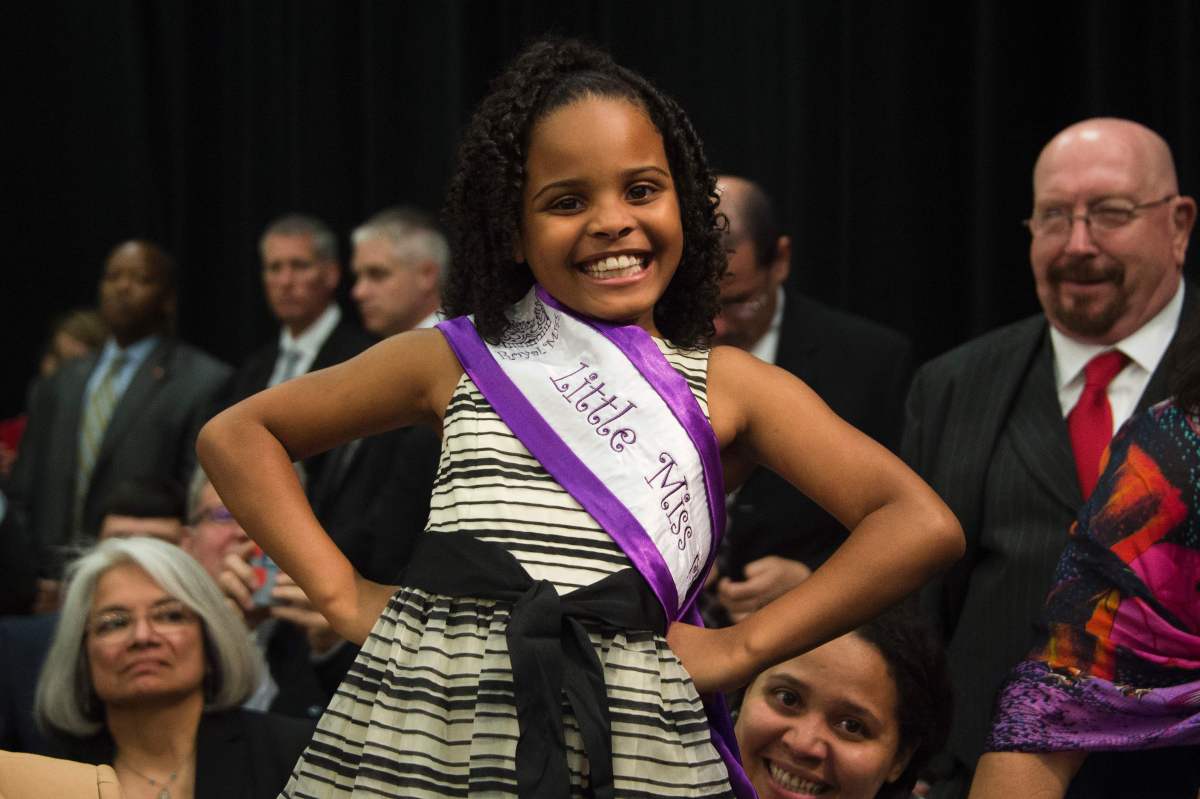 "Little Miss Flint" Mari Copeny poses during an event at Northwestern High School in Flint, MI