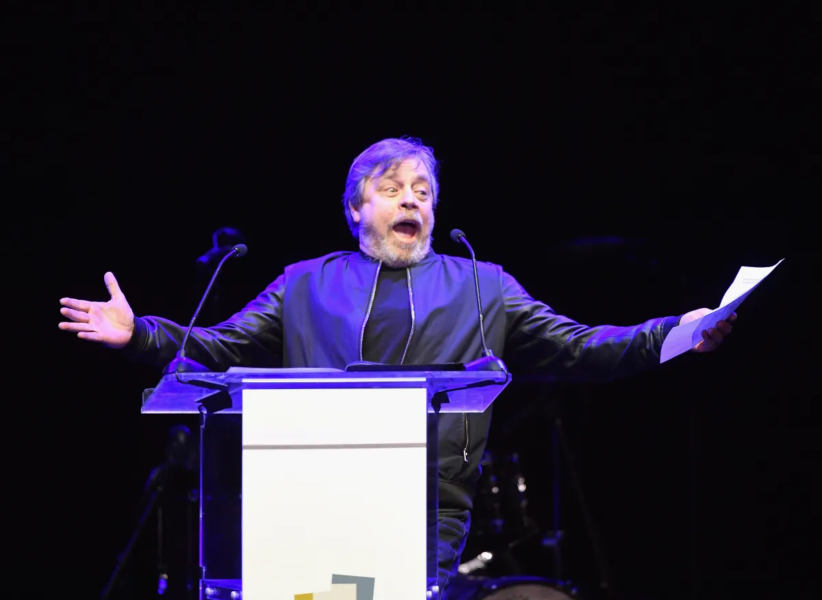 LOS ANGELES, CA - FEBRUARY 26: Mark Hamill performs onstage at NET-A-PORTER and MR PORTER partner with Letters Live on February 26, 2018 in Los Angeles, California.