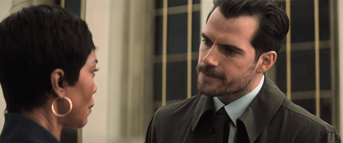 Screengrab of Henry Cavill in the trailer for "Mission Impossible: Fallout"