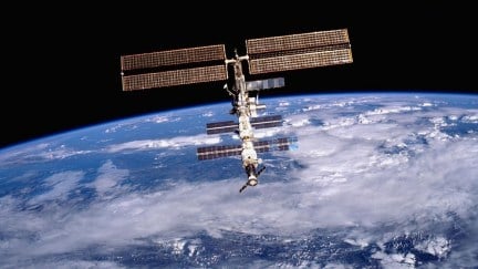 NASA image of the International Space Station (ISS) was photographed by one of the crewmembers of the STS-105 mission