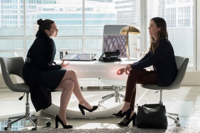 image: Katie Yu/The CW Supergirl -- "Both Sides Now" -- Pictured (L-R): Katie McGrath as Lena Luthor and Odette Annable as Samantha Arias/Reign -- © 2018 The CW Network, LLC. All Rights Reserved.