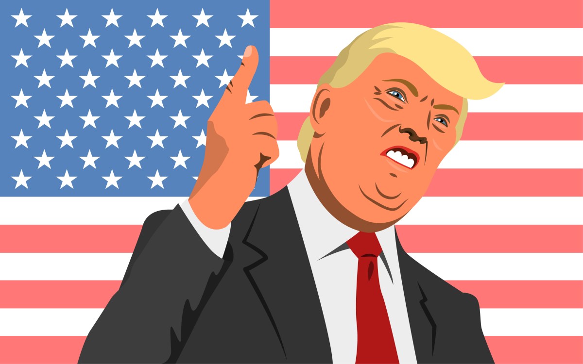 Donald Trump angry point and flag
