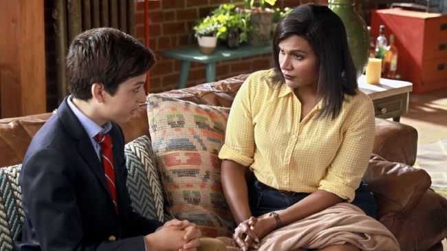 image: NBC J.J. Totah and Mindy Kaling in a scene from "Champions"