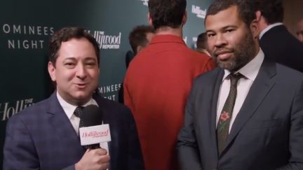 image: screencap Jordan Peele being interviewed by The Hollywood Reporter at Oscar Nominees' Night