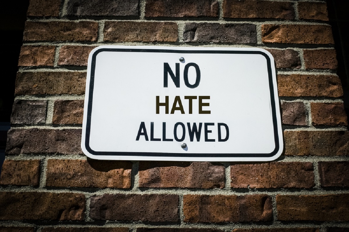 Shutterstock image that says "No Hate Allowed" discrimination