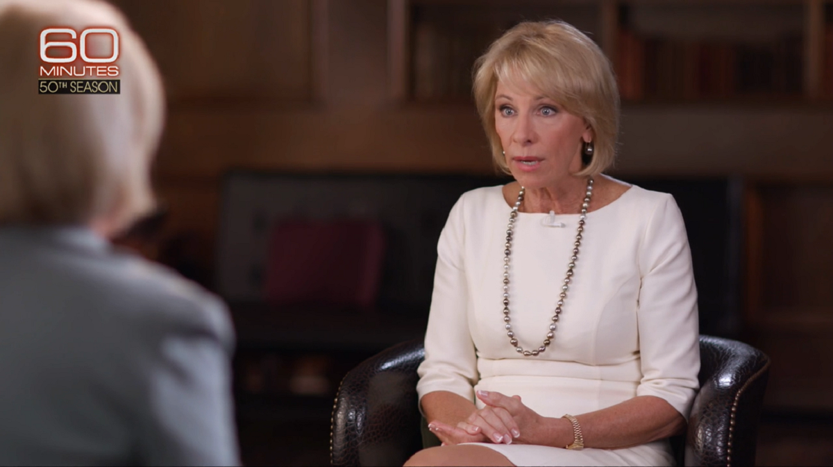 Screengrab of Education Secretary Betsy DeVos on "60 Minutes"