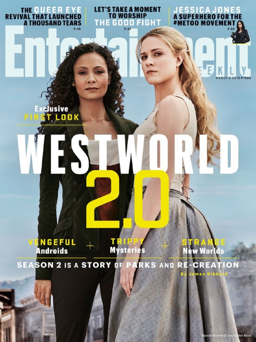 Thandie Newton as Maeve and Evan Rachel Wood as Dolores from HBO's Westworld on the cover of Entertainment Weekly