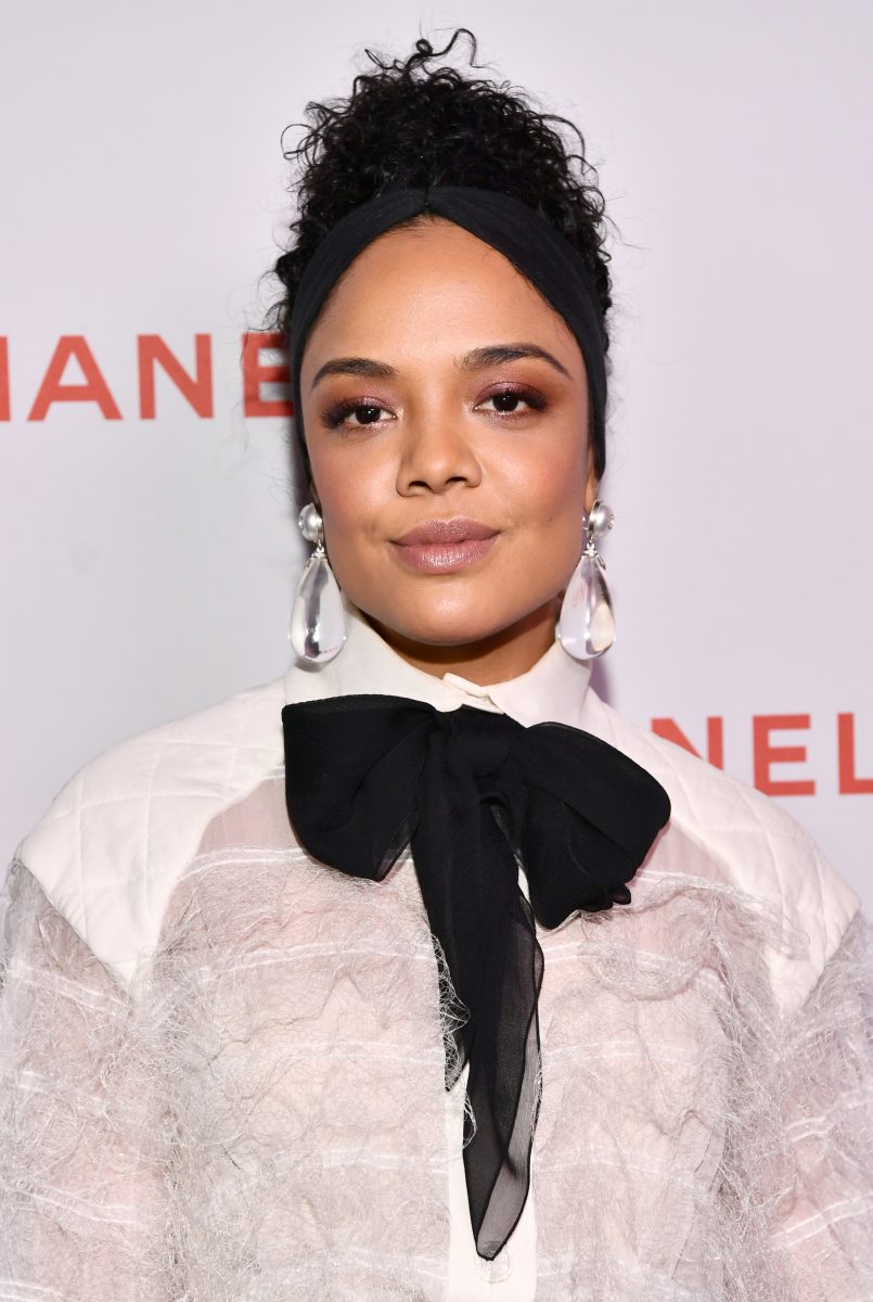LOS ANGELES, CA - FEBRUARY 28: Tessa Thompson, wearing Chanel, attends a Chanel Party to celebrate the Chanel Beauty House and @WELOVECOCO at Chanel Beauty House on February 28, 2018 in Los Angeles, California. 