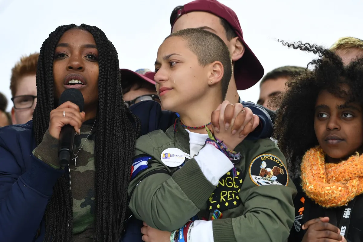Emma Gonzalez, and Naomi Wadler during the March for Our Lives Rally in Washington, DC (Photo credit: JIM WATSON/AFP/Getty Images)