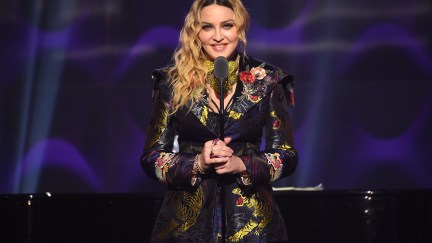 NEW YORK, NY - DECEMBER 09: Madonna speaks on stage at the Billboard Women in Music 2016 event on December 9, 2016 in New York City.