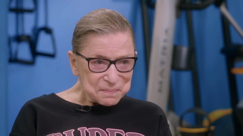 Screengrab of Ruth Bader Ginsburg's appearance on The Late Show with Stephen Colbert