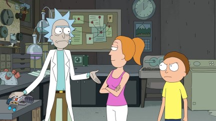 Still of Rick, Summer, and Morty from Season 3 of 