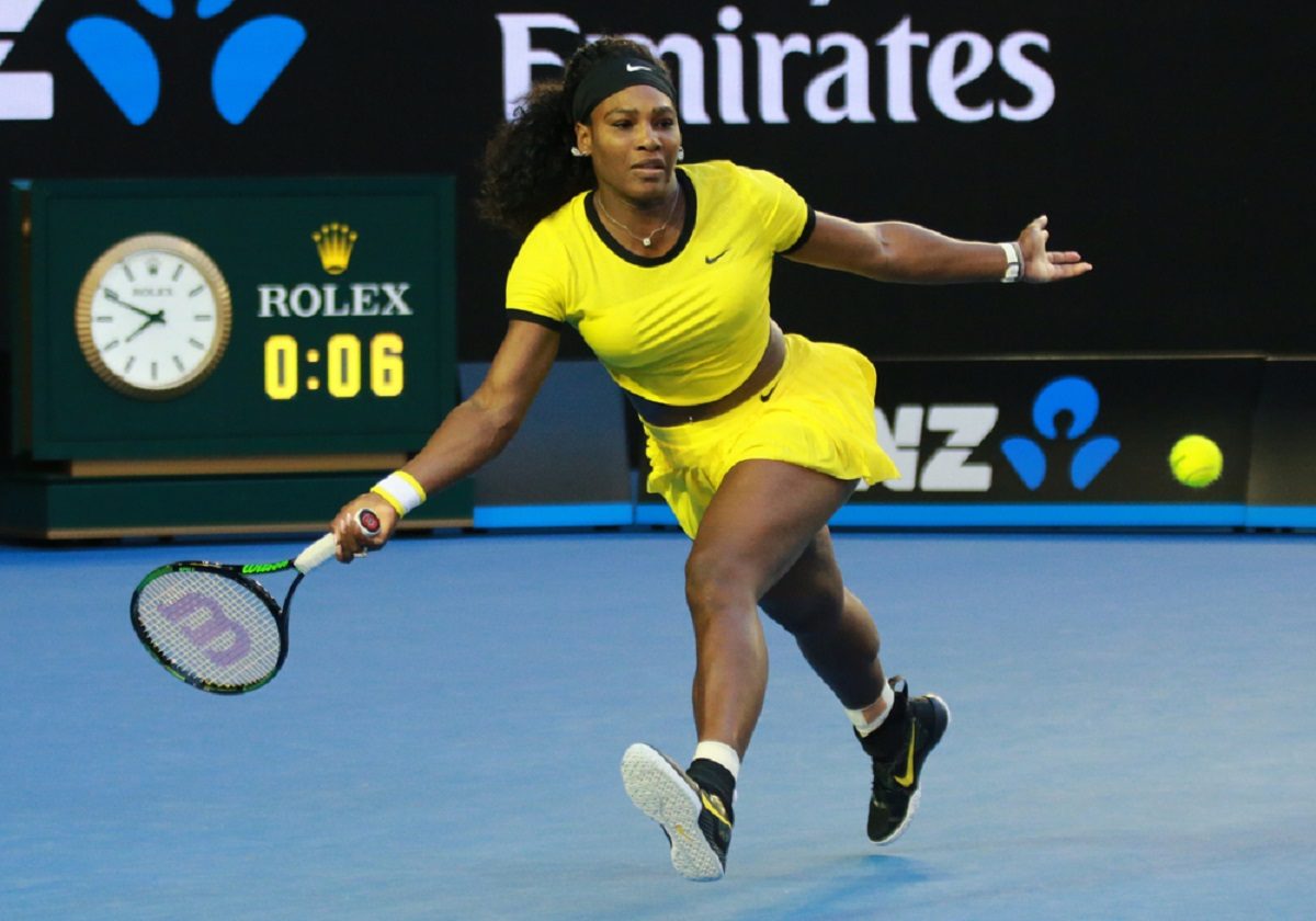 Serena Williams plays tennis at the 2017 Australian Open. Source: Shutterstock