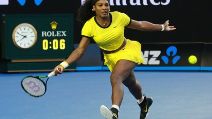 Serena Williams plays tennis at the 2017 Australian Open. Source: Shutterstock
