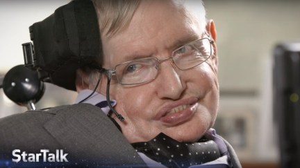 Stephen Hawking being interviewed by Neil deGrasse Tyson on 