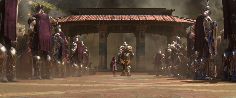 Screengrab of young Gamora and Thanos walking from the "Infinity War" trailer