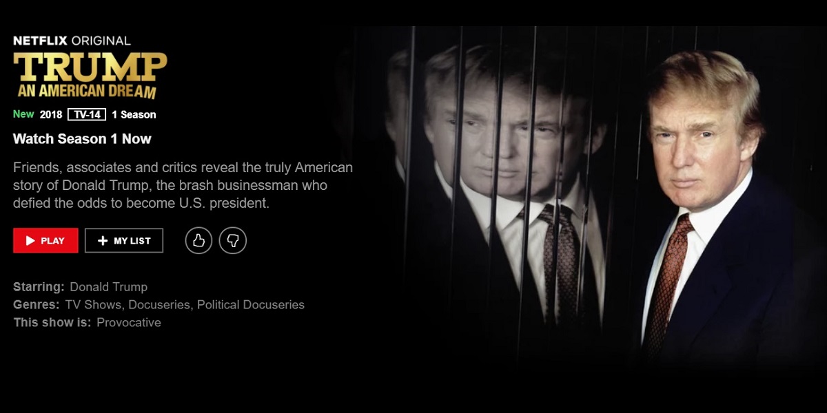 Screengrab of the Netflix summary for "Trump: An American Dream"