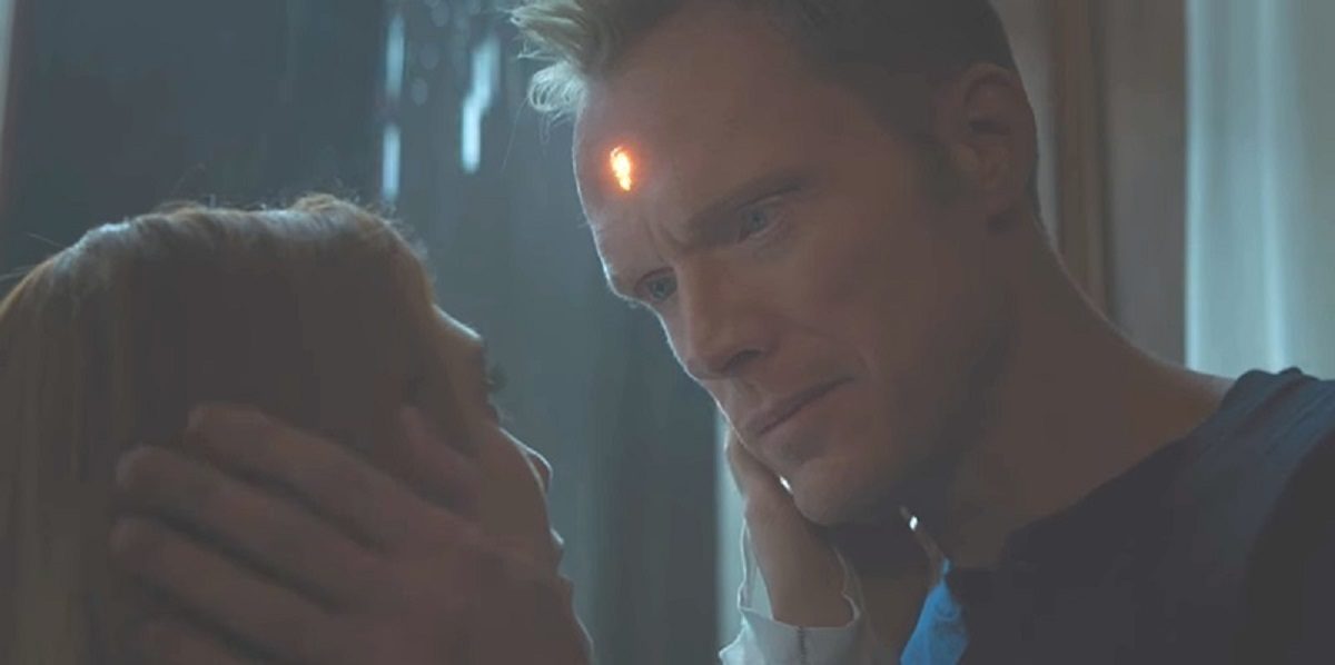 Screengrab of Paul Bettany as Vision and Elizabeth Olsen as Scarlet Witch/Wanda Maximoff in "Avengers: Infinity War" 