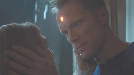 Screengrab of Paul Bettany as Vision and Elizabeth Olsen as Scarlet Witch/Wanda Maximoff in 