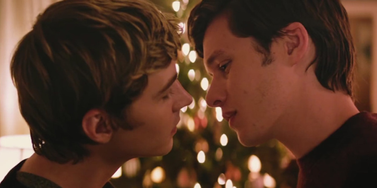Two boys about to kiss in Love, Simon