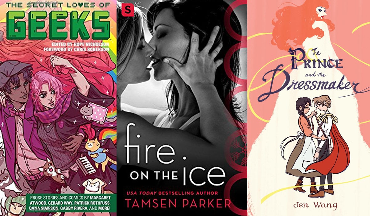 Secret Loves of Geeks, Fire on the Ice, and The Prince and the Dressmaker book covers
