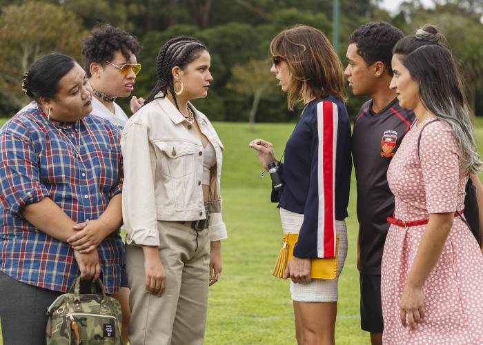Madeleine Sami and Jackie Van Beek in a scene from "The Breaker Upperers"
