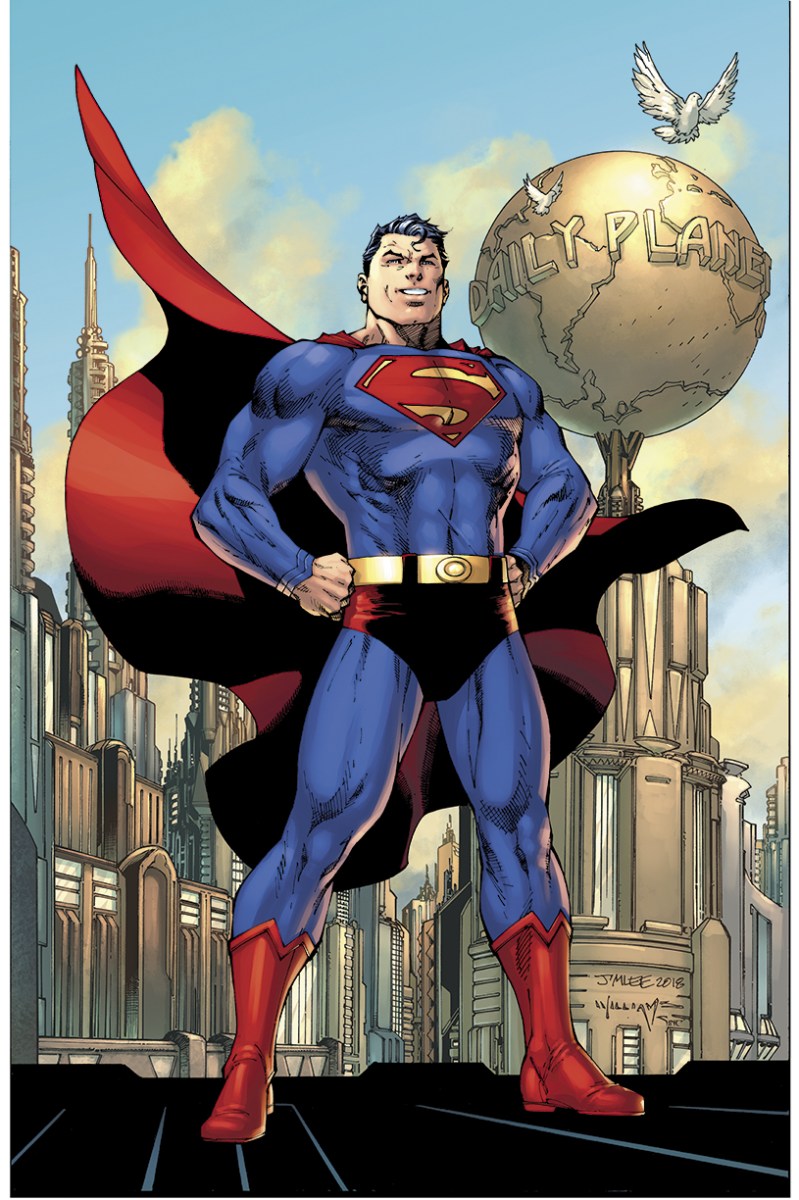 Full cover of Action Comics #1000 featuring Superman. Art by Jim Lee.