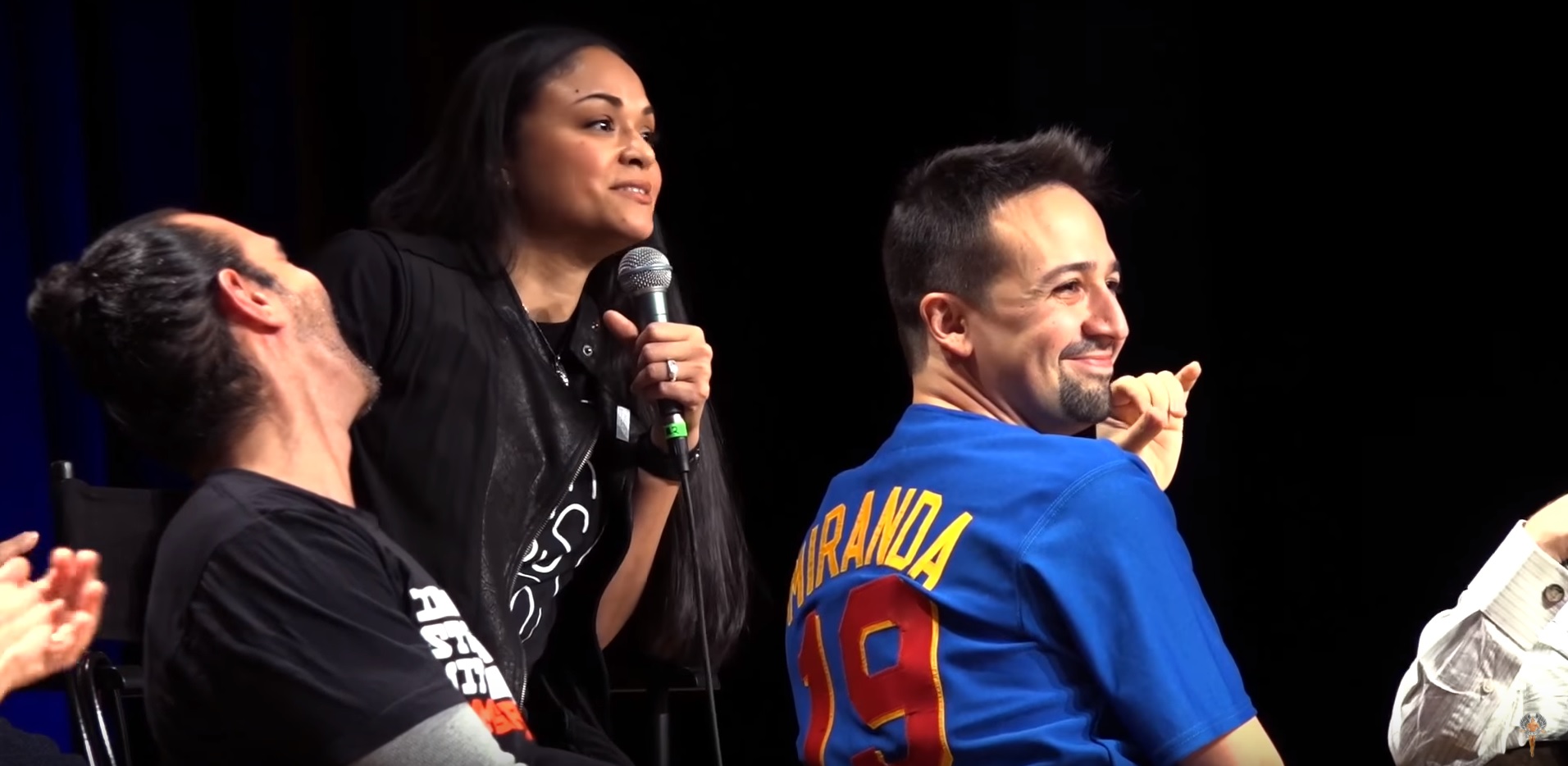 Javier Munoz, Karen Olivo, and Lin-Manuel Miranda at the "In the Heights" 10 Year Anniversary panel at Broadway Con.