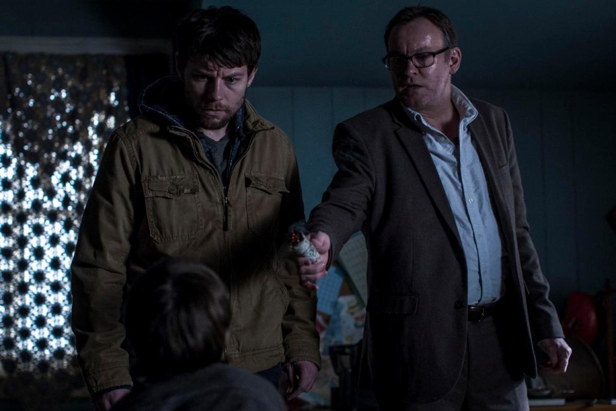 Patrick Fugit as Kyle and Philip Glenister as John Anderson on Cinemax's Outcast