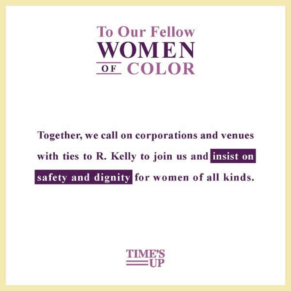 Time's Up WoC statement about R. Kelly and #MuteRKelly