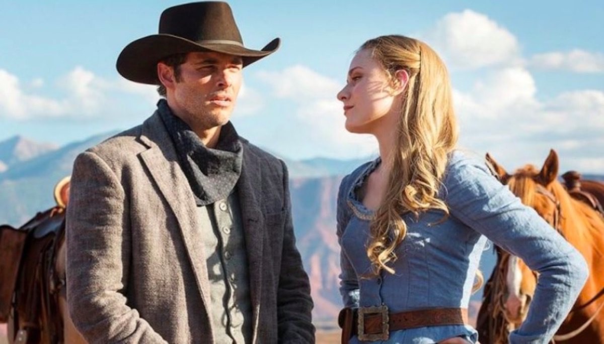 evan rachel wood as dolores and james marsden as teddy in HBO's westworld