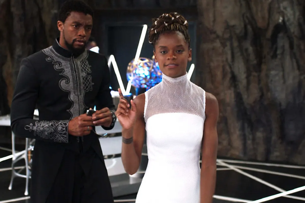 Chadwick Boseman as T'Challa and Letitia Wright as Shuri in Marvel's Black Panther