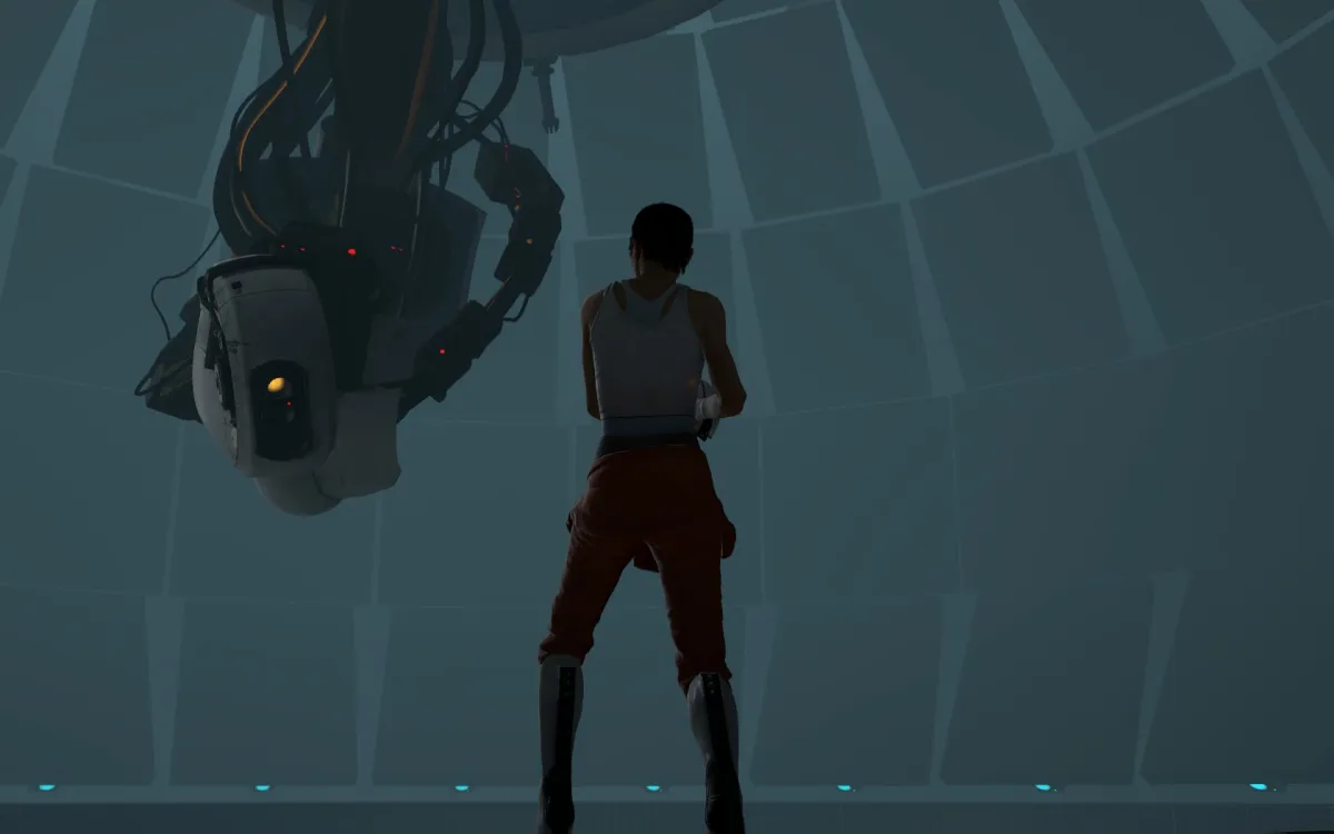 Chell_facing_GLaDOS_in_Central_AI_Chamber_Portal 2