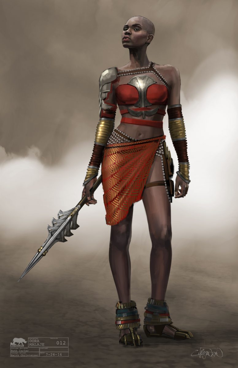 Marvel Studios' BLACK PANTHER..Dora Milaje Conceptual Character and Costume Design Sketch..Costume Design: Ruth Carter.Concept Artist: ..©Marvel Studios 2018
