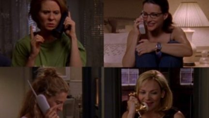 Kim Cattrall, Sarah Jessica Parker, Kristin Davis, and Cynthia Nixon in Sex and the City (1998)