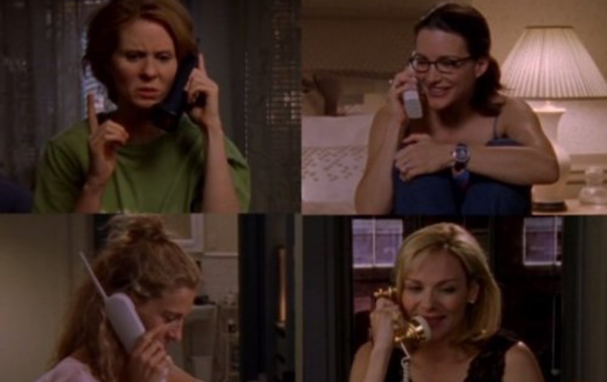 Kim Cattrall, Sarah Jessica Parker, Kristin Davis, and Cynthia Nixon in Sex and the City (1998)