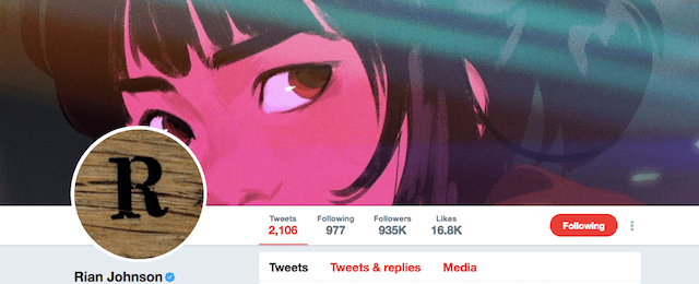 Rian Johnson on Twitter