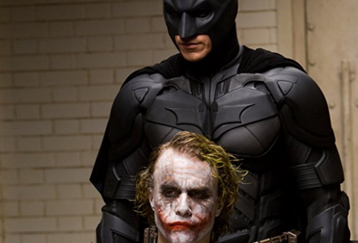 Christian Bale and Heath Ledger in The Dark Knight (2008)