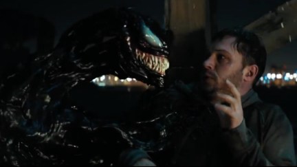 Venom menacing Eddie Brock in Venom movie.