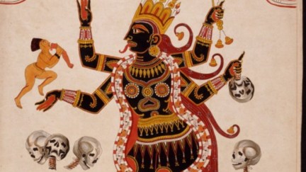 The Goddess en:Kali, 1770 Print, Colored etching on paper, Sheet: 22 1/4 x 16 3/4 in. (56.52 x 42.55 cm); Image: 21 7/8 x 16 3/8 in. (55.56 x 41.59 cm) Indian Art Special Purpose Fund