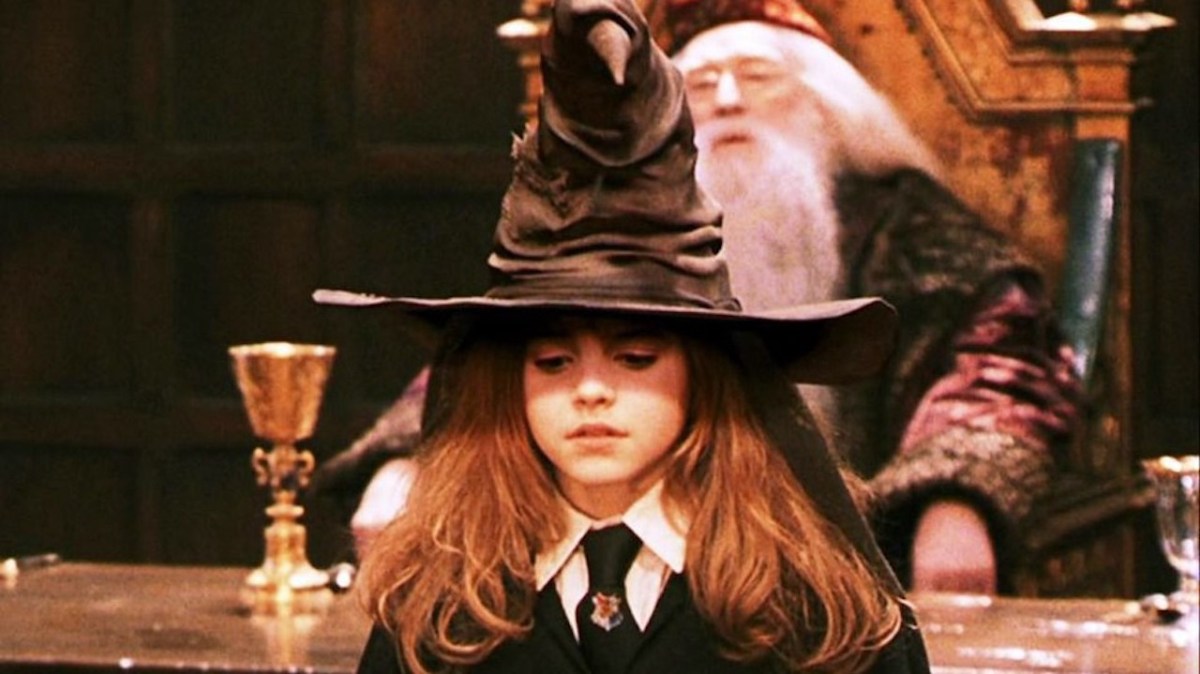 Hermione Granger is sorted into Gryffindor by the Sorting Hat in Harry Potter and the Sorcerer's Stone